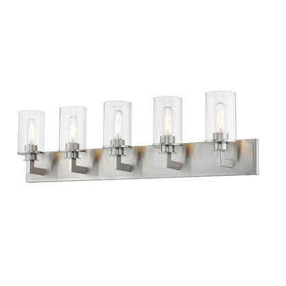Z-Lite Savannah 39" 5-Light Brushed Nickel Vanity Light With Clear Glass Shade