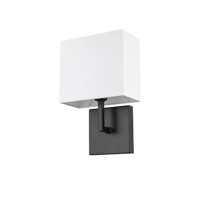 Z-Lite Saxon 7" 1-Light Matte Black Wall Sconce With White Fabric Shade