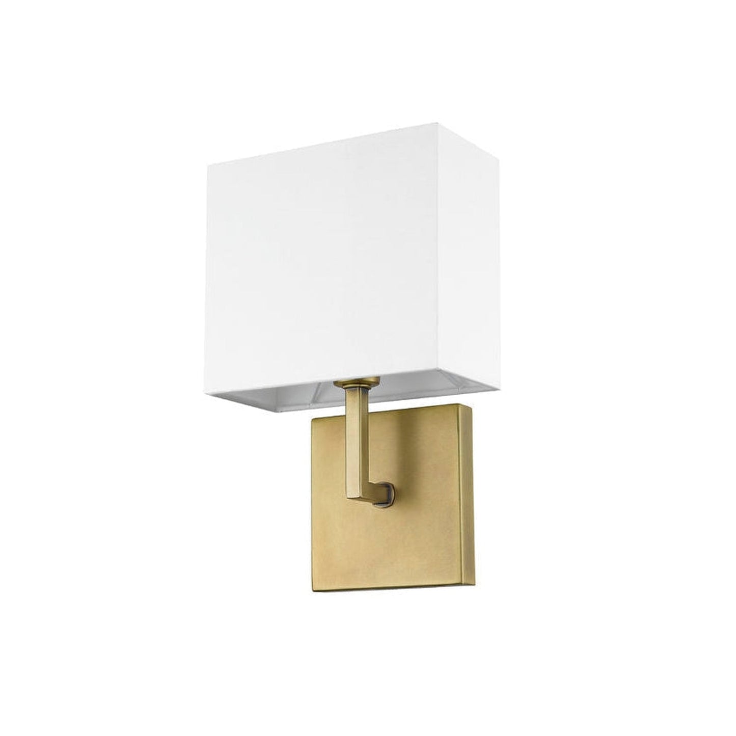 Z-Lite Saxon 7" 1-Light Rubbed Brass Wall Sconce With White Fabric Shade