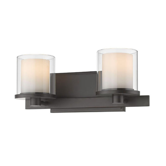 Z-Lite Schema 15" 2-Light LED Bronze Vanity Light With Clear and Matte Opal Glass Shade