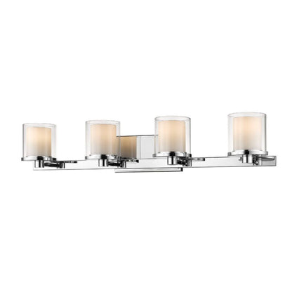 Z-Lite Schema 32" 4-Light LED Chrome Vanity Light With Clear and Matte Opal Glass Shade