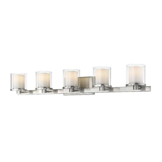 Z-Lite Schema 38" 5-Light LED Brushed Nickel Vanity Light With Clear and Matte Opal Glass Shade
