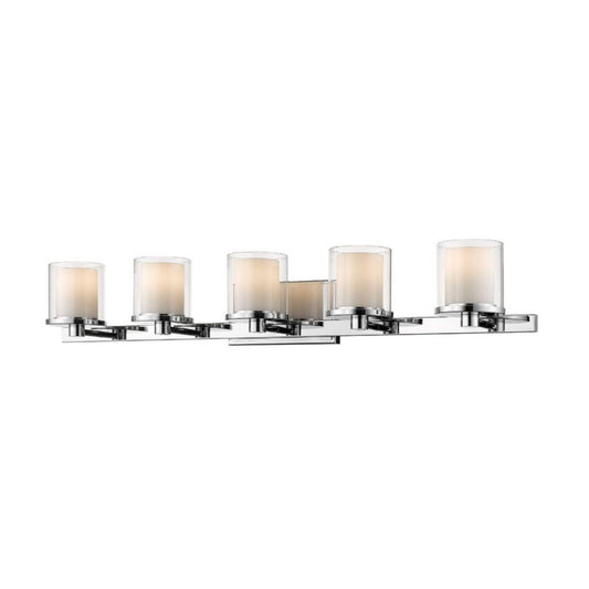 Z-Lite Schema 38" 5-Light LED Chrome Vanity Light With Clear and Matte Opal Glass Shade