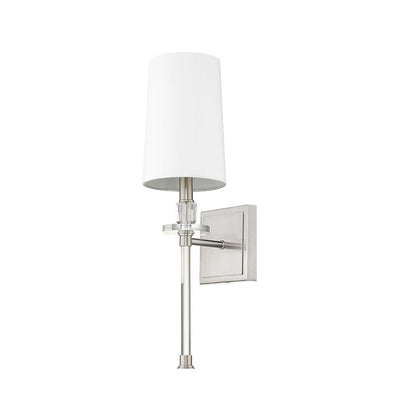 Z-Lite Sophia 6" 1-Light Brushed Nickel Wall Sconce With White Fabric Shade
