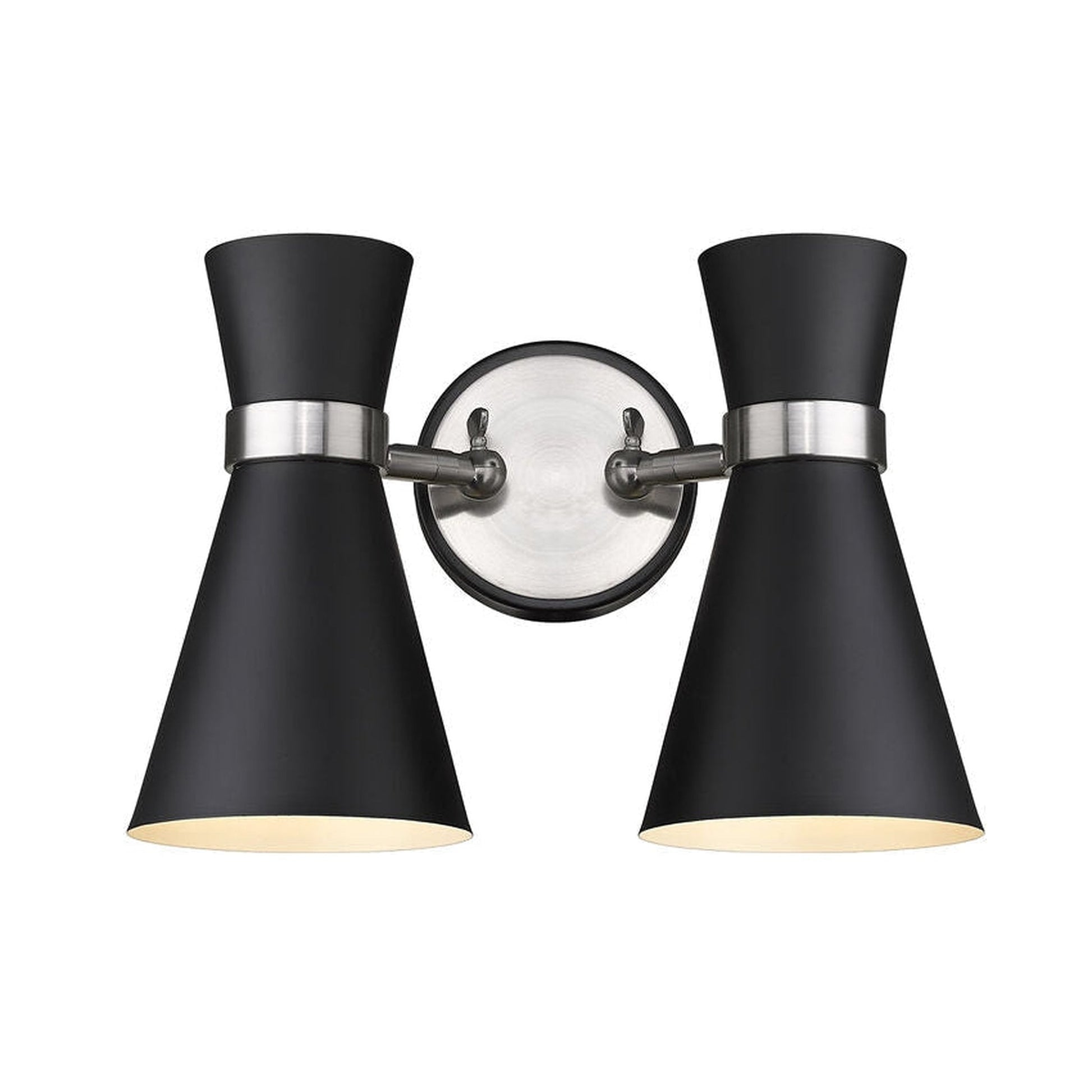 Z-Lite Soriano 12" 2-Light Matte Black and Brushed Nickel Wall Sconce With Matte Black Metal Shade
