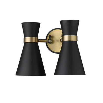 Z-Lite Soriano 12" 2-Light Matte Black and Heritage Brass Wall Sconce With Matte Black Metal Shade