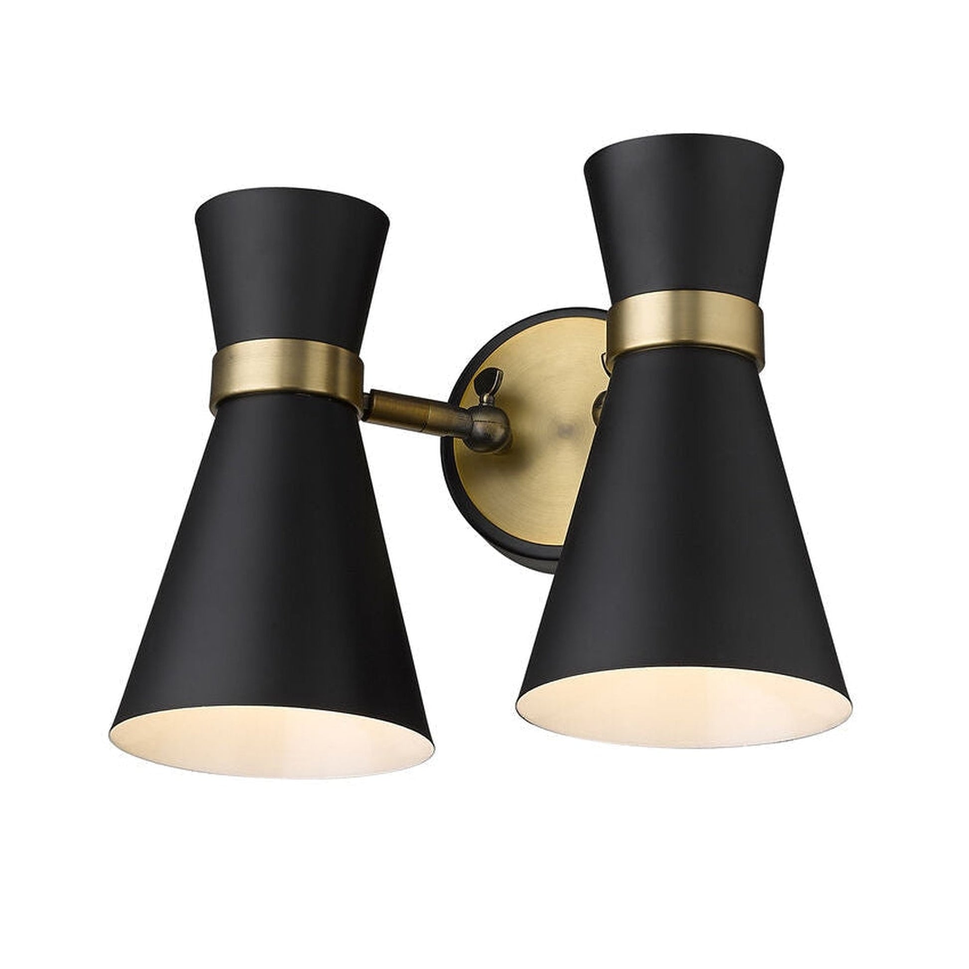 Z-Lite Soriano 12" 2-Light Matte Black and Heritage Brass Wall Sconce With Matte Black Metal Shade