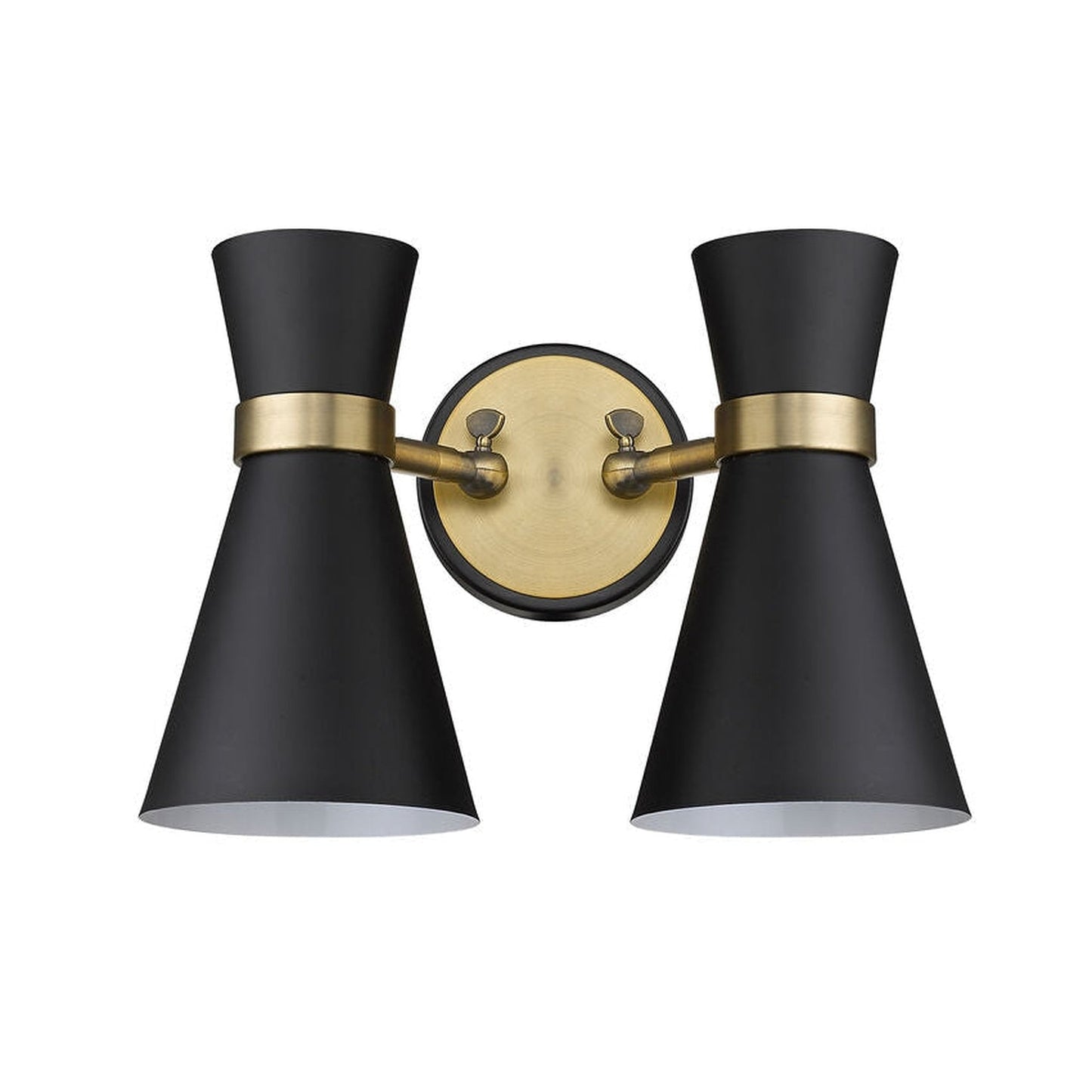 Z-Lite Soriano 12" 2-Light Matte Black and Heritage Brass Wall Sconce With Matte Black Metal Shade