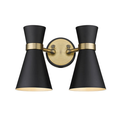 Z-Lite Soriano 12" 2-Light Matte Black and Heritage Brass Wall Sconce With Matte Black Metal Shade