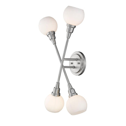 Z-Lite Tian 12" 4-Light LED Brushed Nickel Wall Sconce With Matte Opal Glass Shade