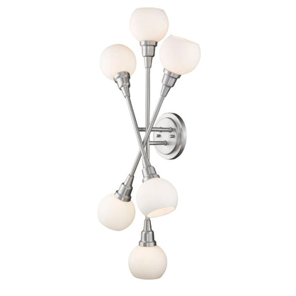 Z-Lite Tian 15" 6-Light Brushed Nickel Wall Sconce With Matte Opal Glass Shade
