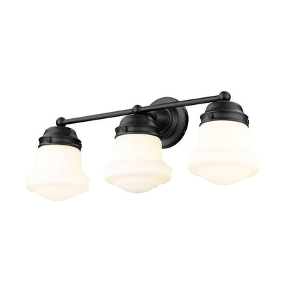 Z-Lite Vaughn 23" 3-Light Matte Black Vanity Light With Matte Opal Glass Shade