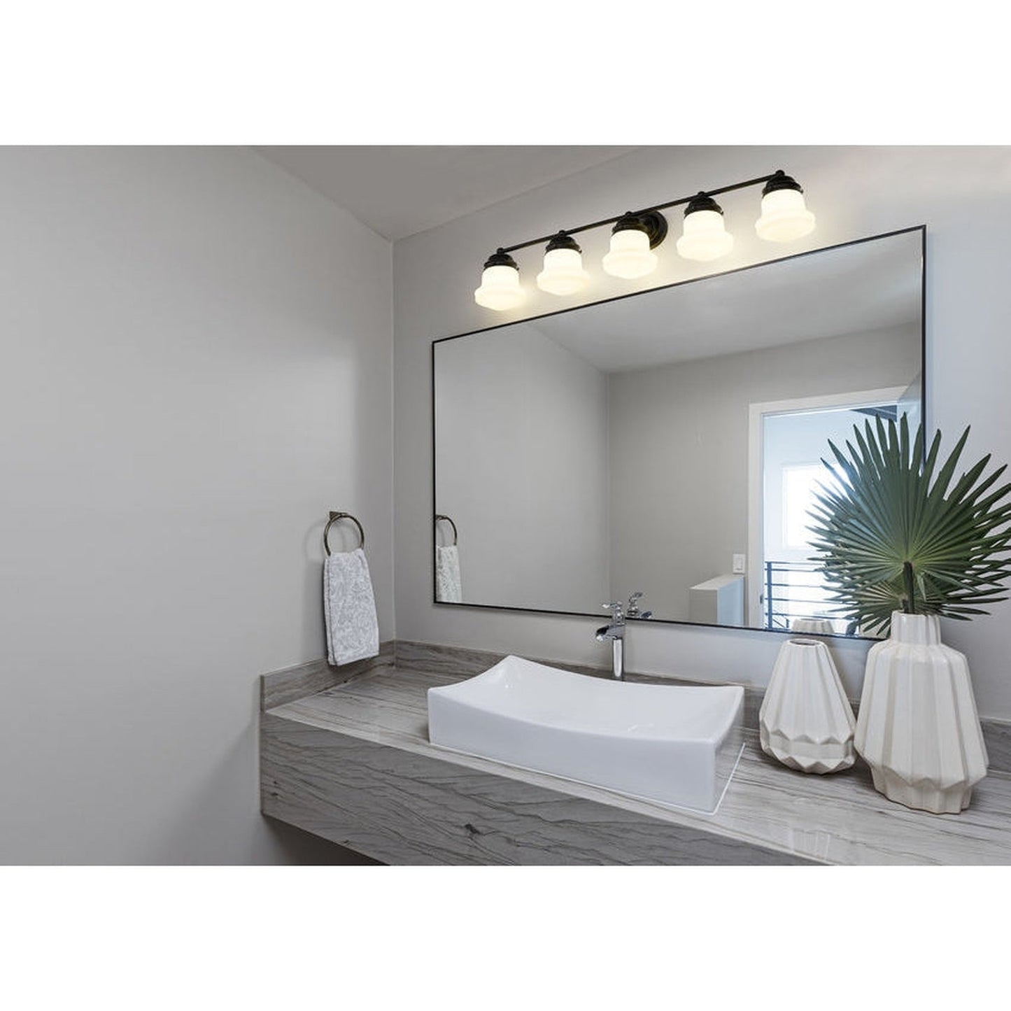 Z-Lite Vaughn 41" 5-Light Matte Black Vanity Light With Matte Opal Glass Shade