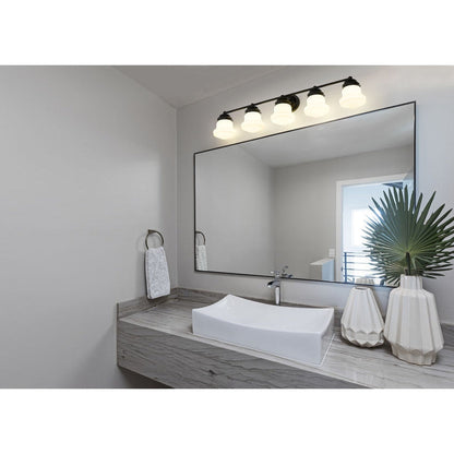 Z-Lite Vaughn 41" 5-Light Matte Black Vanity Light With Matte Opal Glass Shade