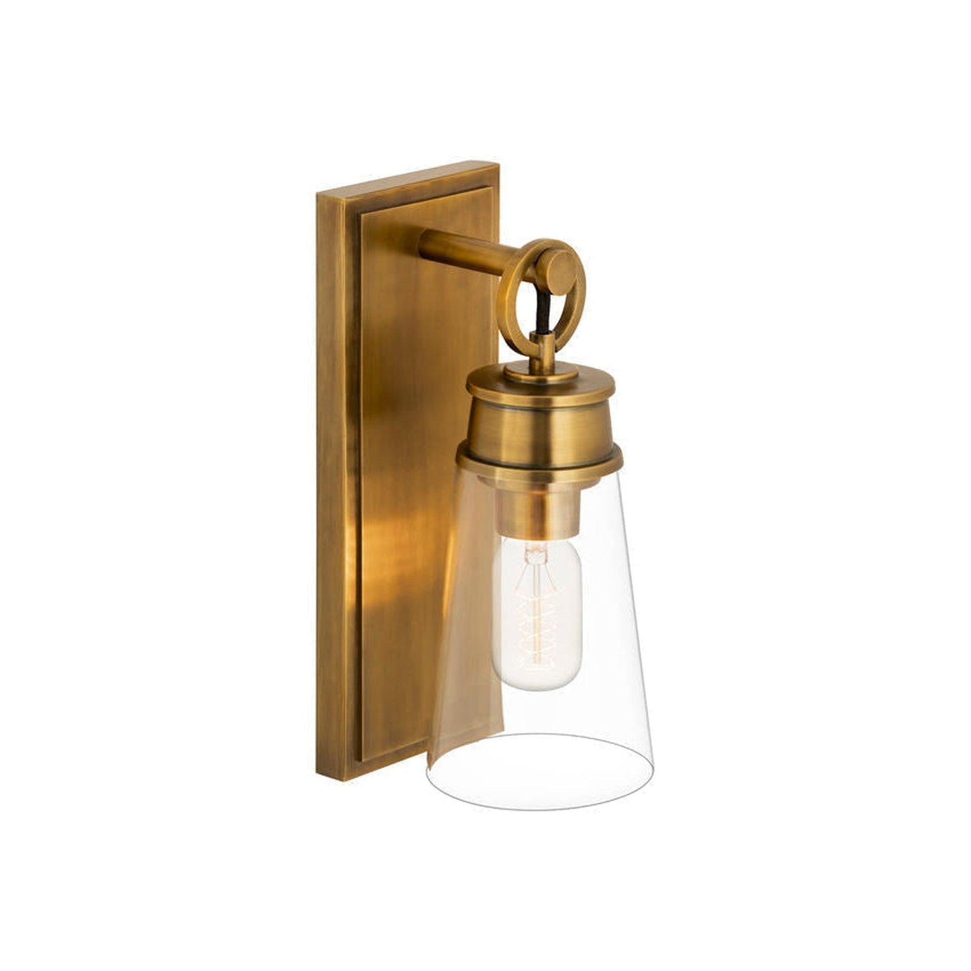 Z-Lite Wentworth 5" 1-Light Rubbed Brass Wall Sconce With Clear Glass Shade