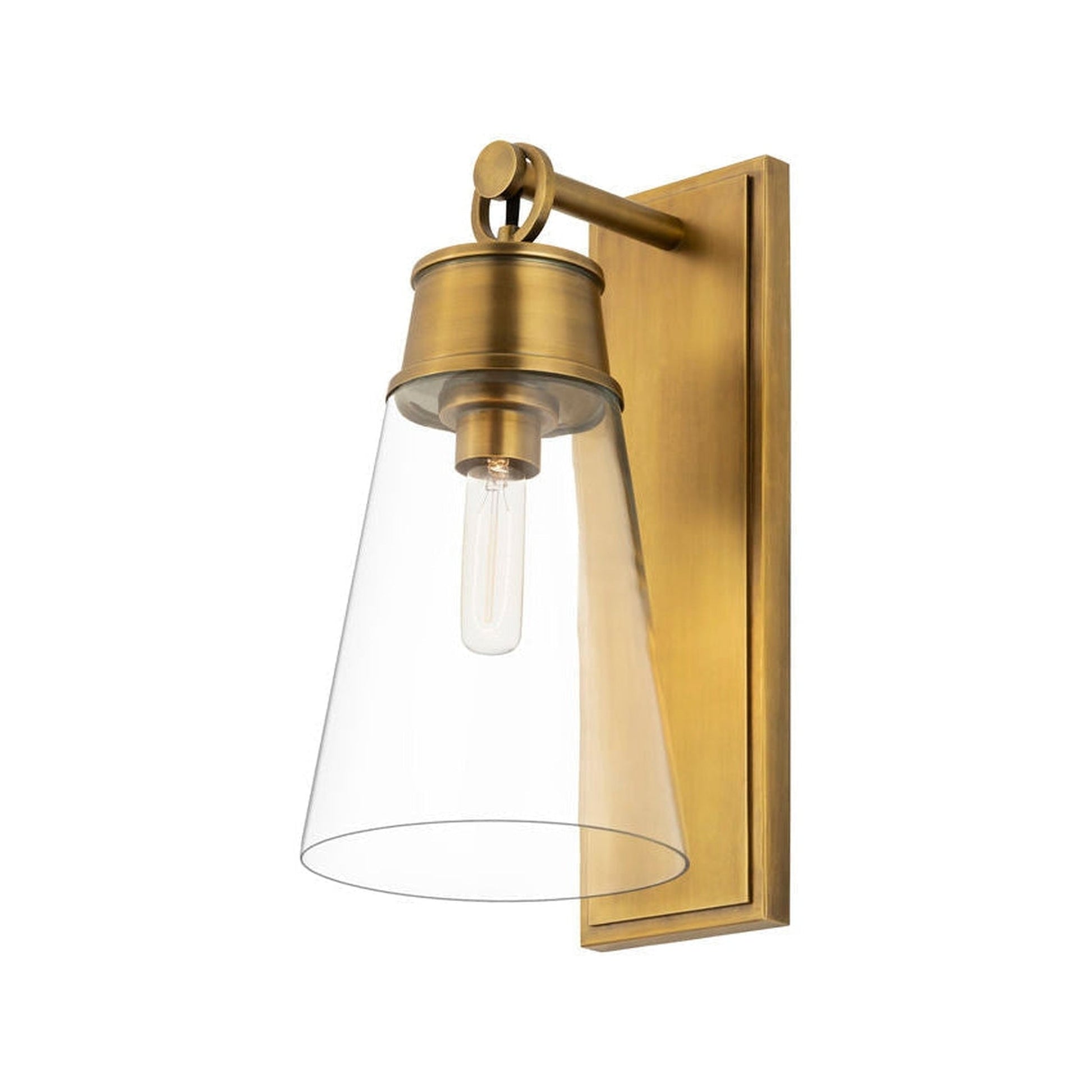 Z-Lite Wentworth 8" 1-Light Rubbed Brass Wall Sconce With Clear Glass Shade