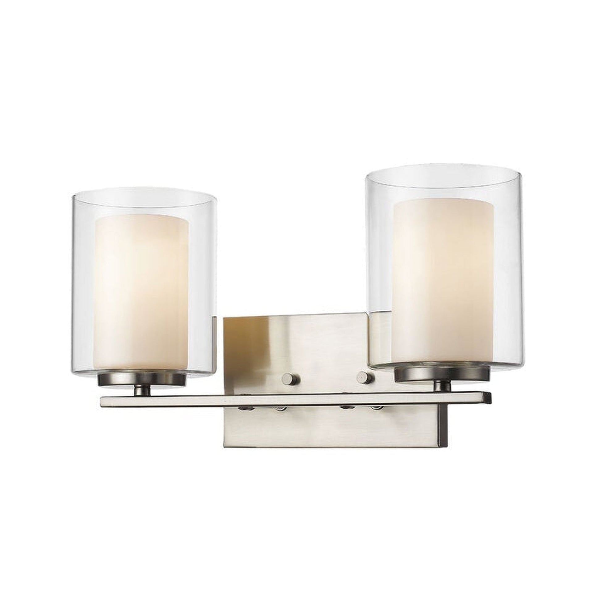Z-Lite Willow 15" 2-Light Brushed Nickel Vanity Light With Clear and Matte Opal Glass Shade