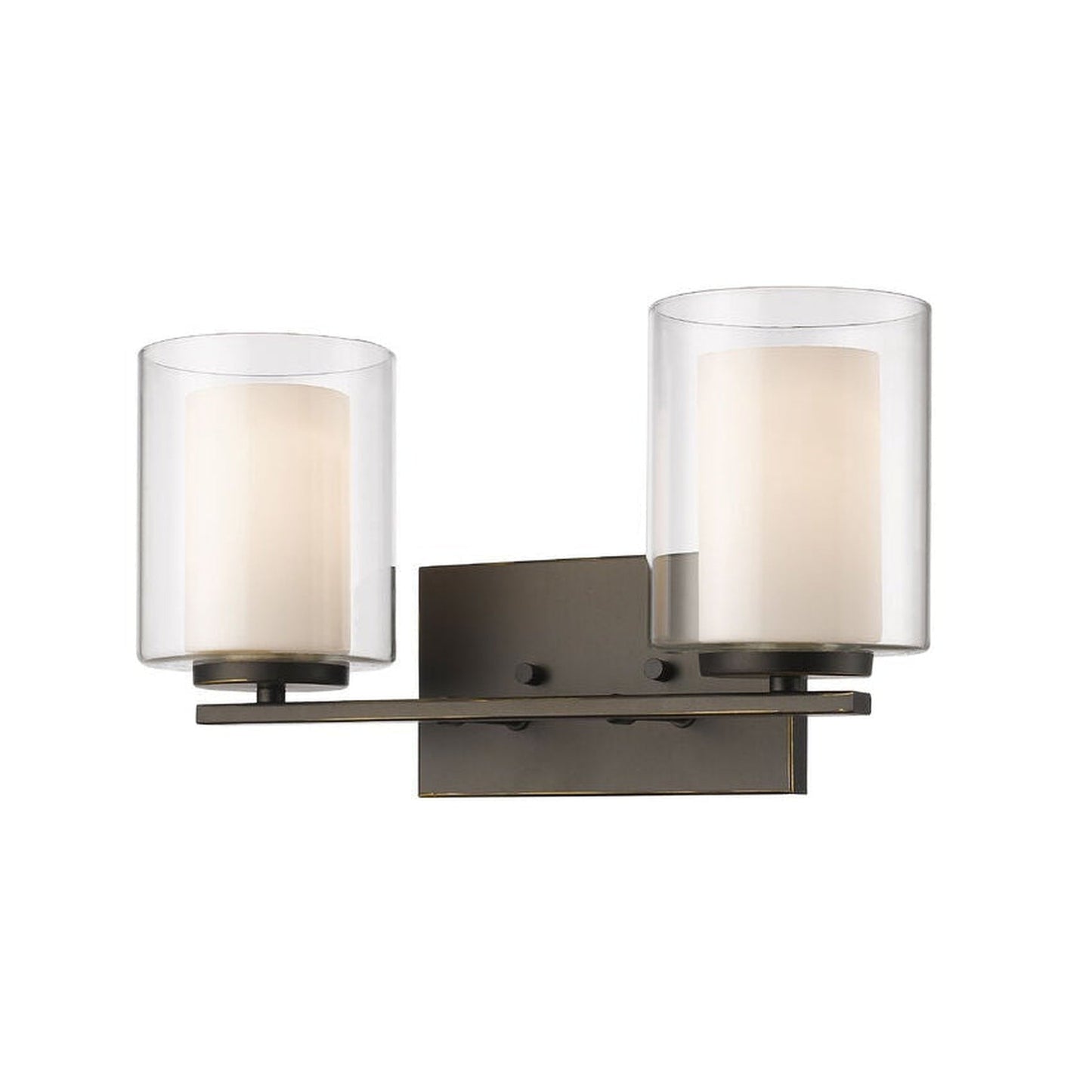 Z-Lite Willow 15" 2-Light Olde Bronze Vanity Light With Clear and Matte Opal Glass Shade