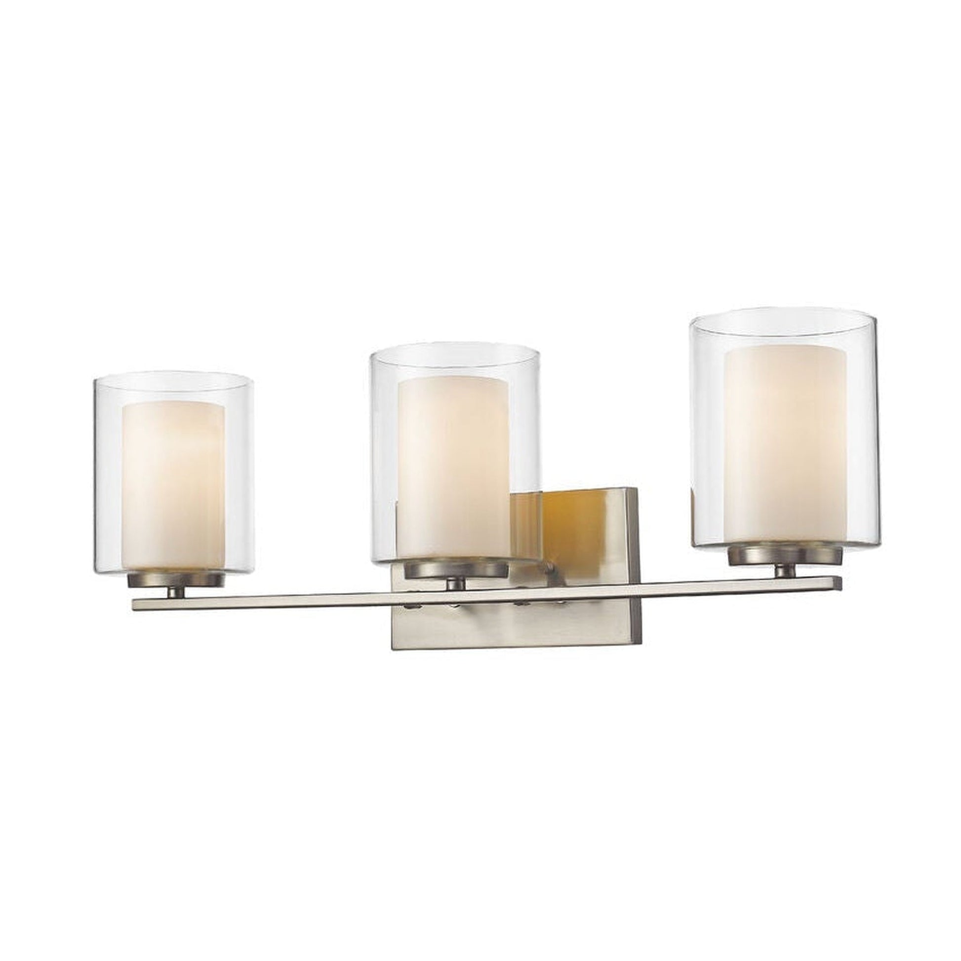 Z-Lite Willow 24" 3-Light Brushed Nickel Vanity Light With Clear and Matte Opal Glass Shade
