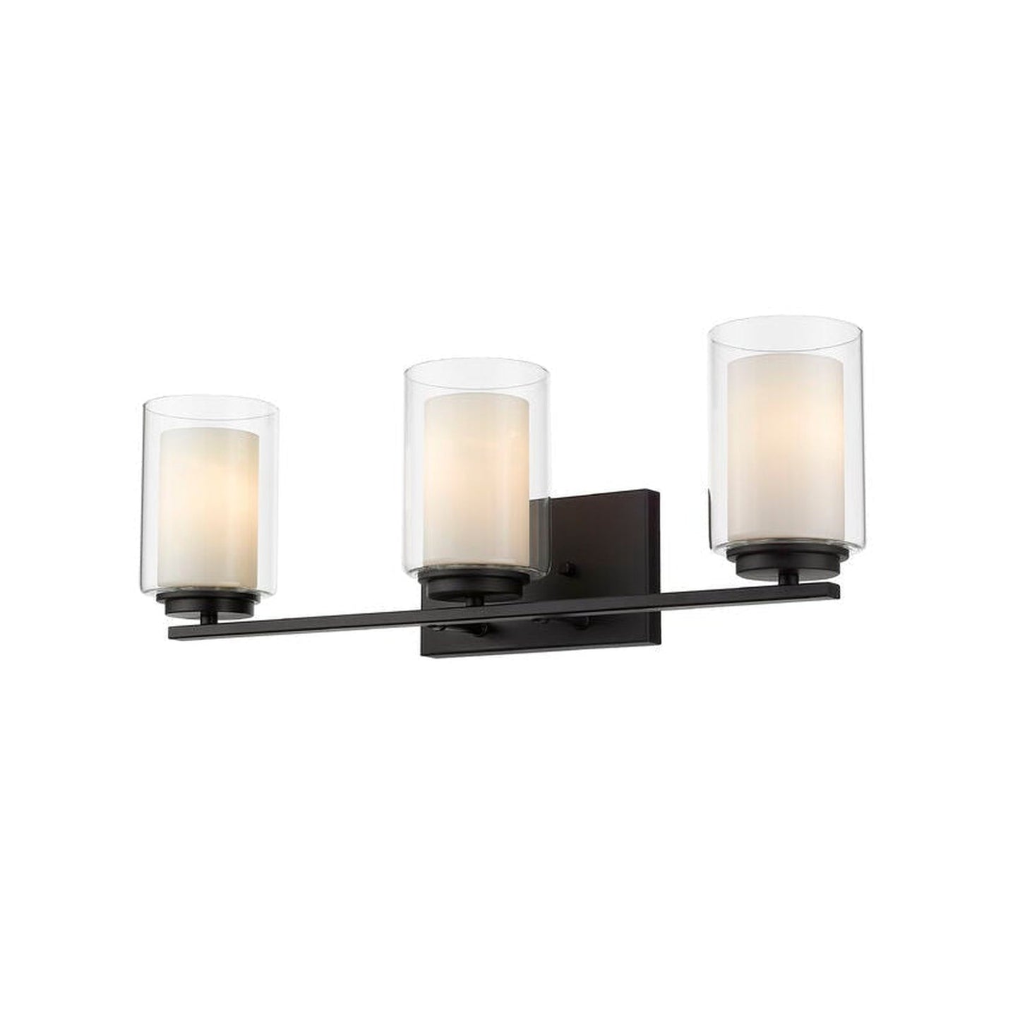 Z-Lite Willow 24" 3-Light Matte Black Vanity Light With Clear and Matte Opal Glass Shade
