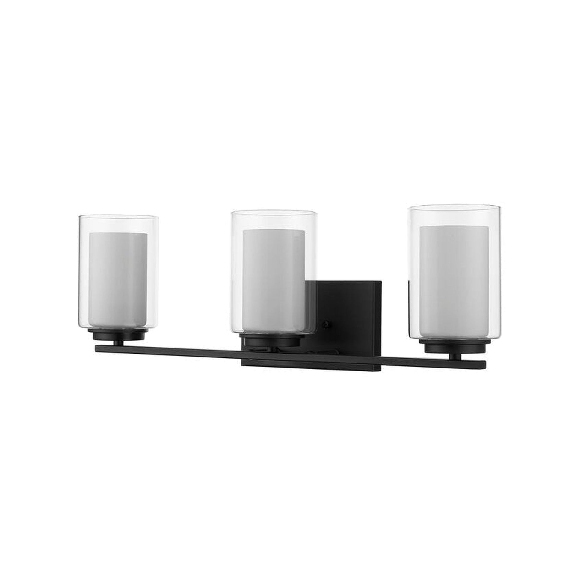 Z-Lite Willow 24" 3-Light Matte Black Vanity Light With Clear and Matte Opal Glass Shade