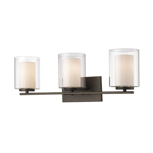 Z-Lite Willow 24" 3-Light Olde Bronze Vanity Light With Clear and Matte Opal Glass Shade