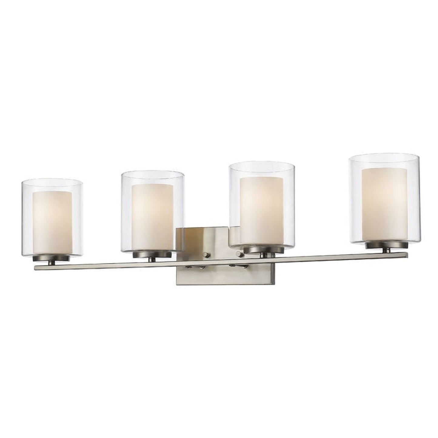 Z-Lite Willow 32" 4-Light Brushed Nickel Vanity Light With Clear and Matte Opal Glass Shade