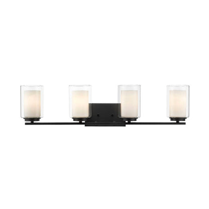 Z-Lite Willow 32" 4-Light Matte Black Vanity Light With Clear and Matte Opal Glass Shade
