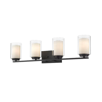 Z-Lite Willow 32" 4-Light Matte Black Vanity Light With Clear and Matte Opal Glass Shade