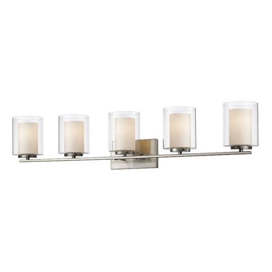 Z-Lite Willow 41" 5-Light Brushed Nickel Vanity Light With Clear and Matte Opal Glass Shade