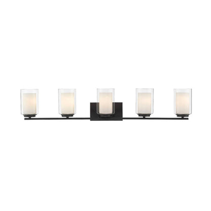 Z-Lite Willow 41" 5-Light Matte Black Vanity Light With Clear and Matte Opal Glass Shade