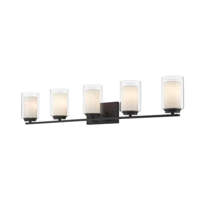 Z-Lite Willow 41" 5-Light Matte Black Vanity Light With Clear and Matte Opal Glass Shade