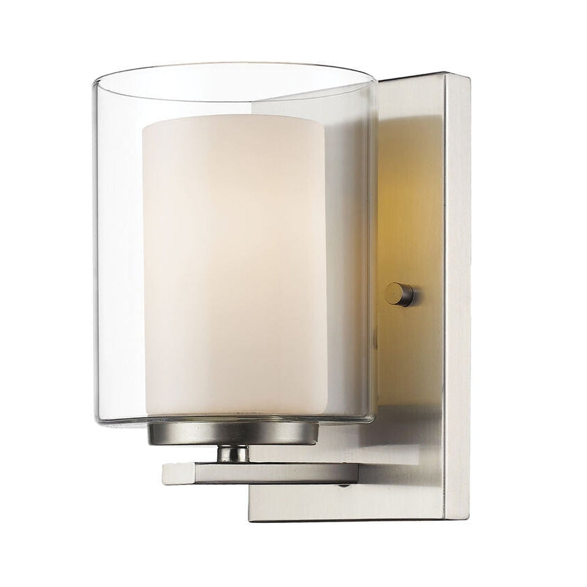 Z-Lite Willow 5" 1-Light Brushed Nickel Wall Sconce With Clear and Matte Opal Glass Shade