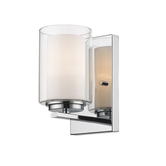 Z-Lite Willow 5" 1-Light Chrome Wall Sconce With Clear Matte Opal Glass Shade