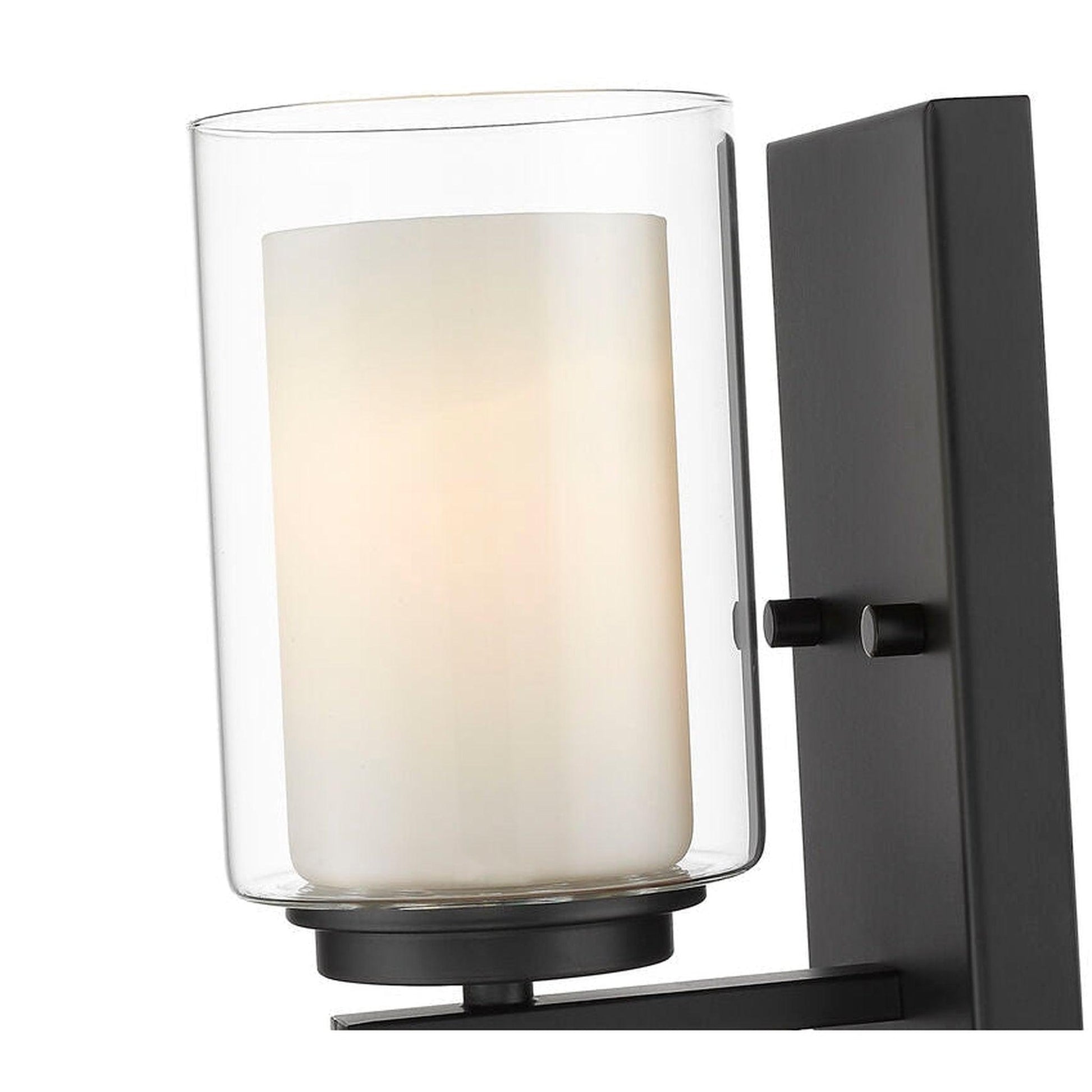 Z-Lite Willow 5" 1-Light Matte Black Wall Sconce With Clear Matte Opal Glass Shade