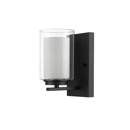 Z-Lite Willow 5" 1-Light Matte Black Wall Sconce With Clear Matte Opal Glass Shade