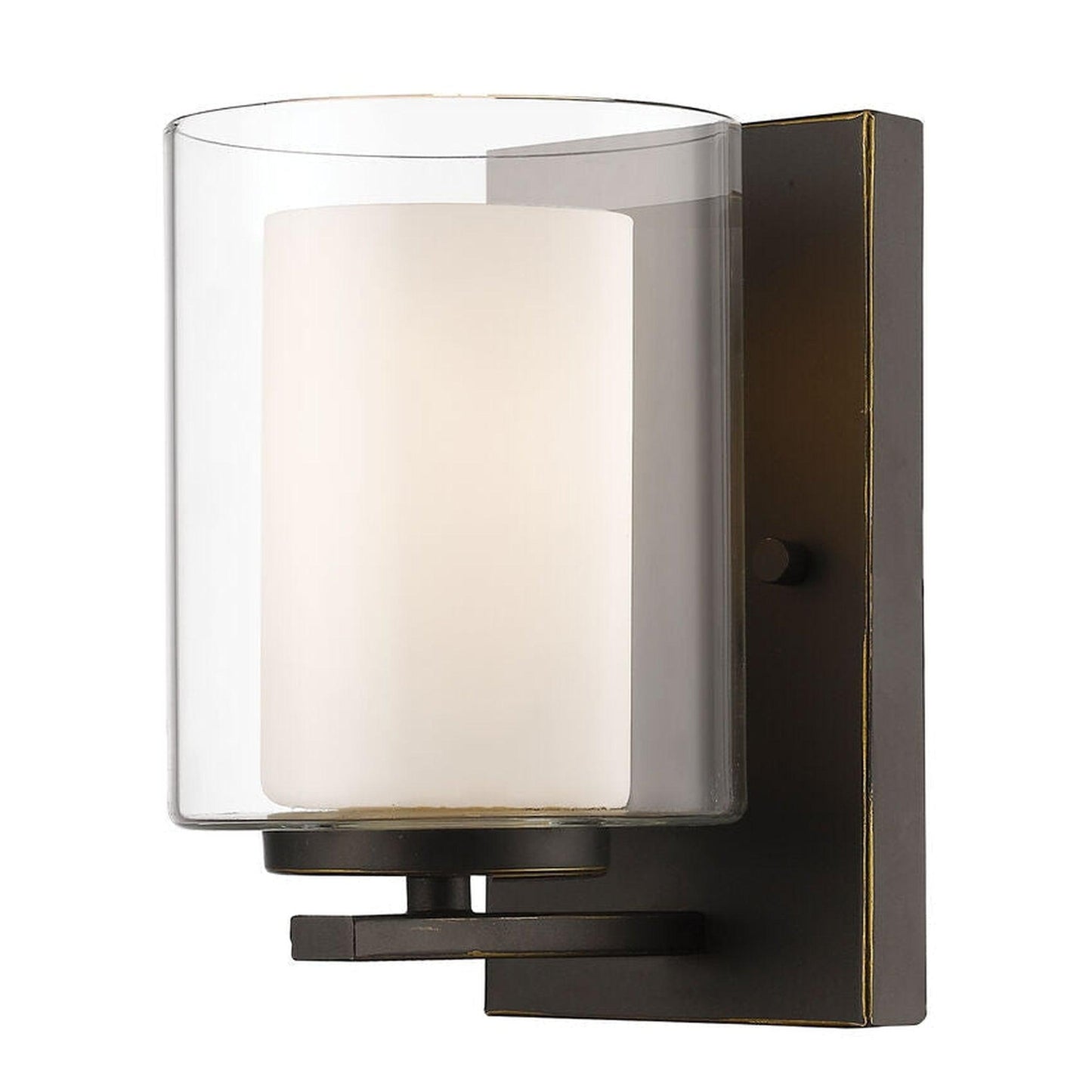 Z-Lite Willow 5" 1-Light Olde Bronze Wall Sconce With Clear Matte Opal Glass Shade