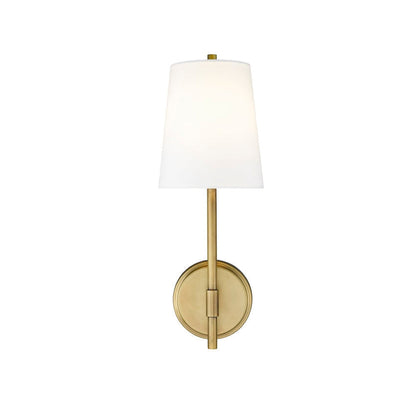 Z-Lite Winward 6" 1-Light Rubbed Brass Wall Sconce With White Fabric Shade