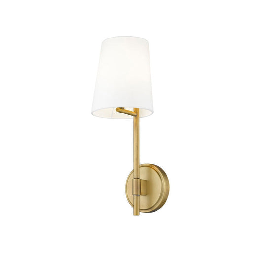 Z-Lite Winward 6" 1-Light Rubbed Brass Wall Sconce With White Fabric Shade