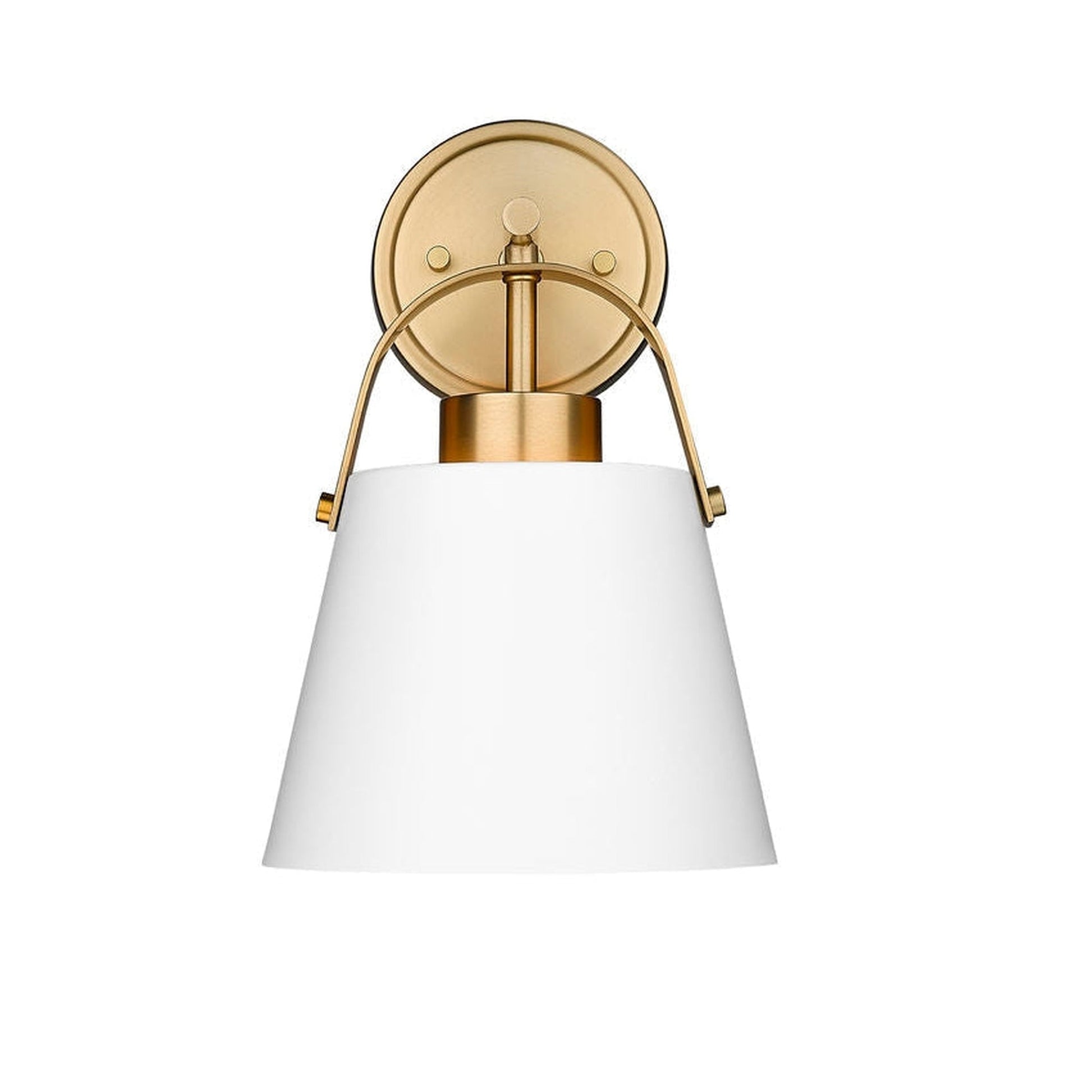 Z-Lite Z-Studio 8" 1-Light Matte White and Heritage Brass Wall Sconce With Matte White Steel Shade