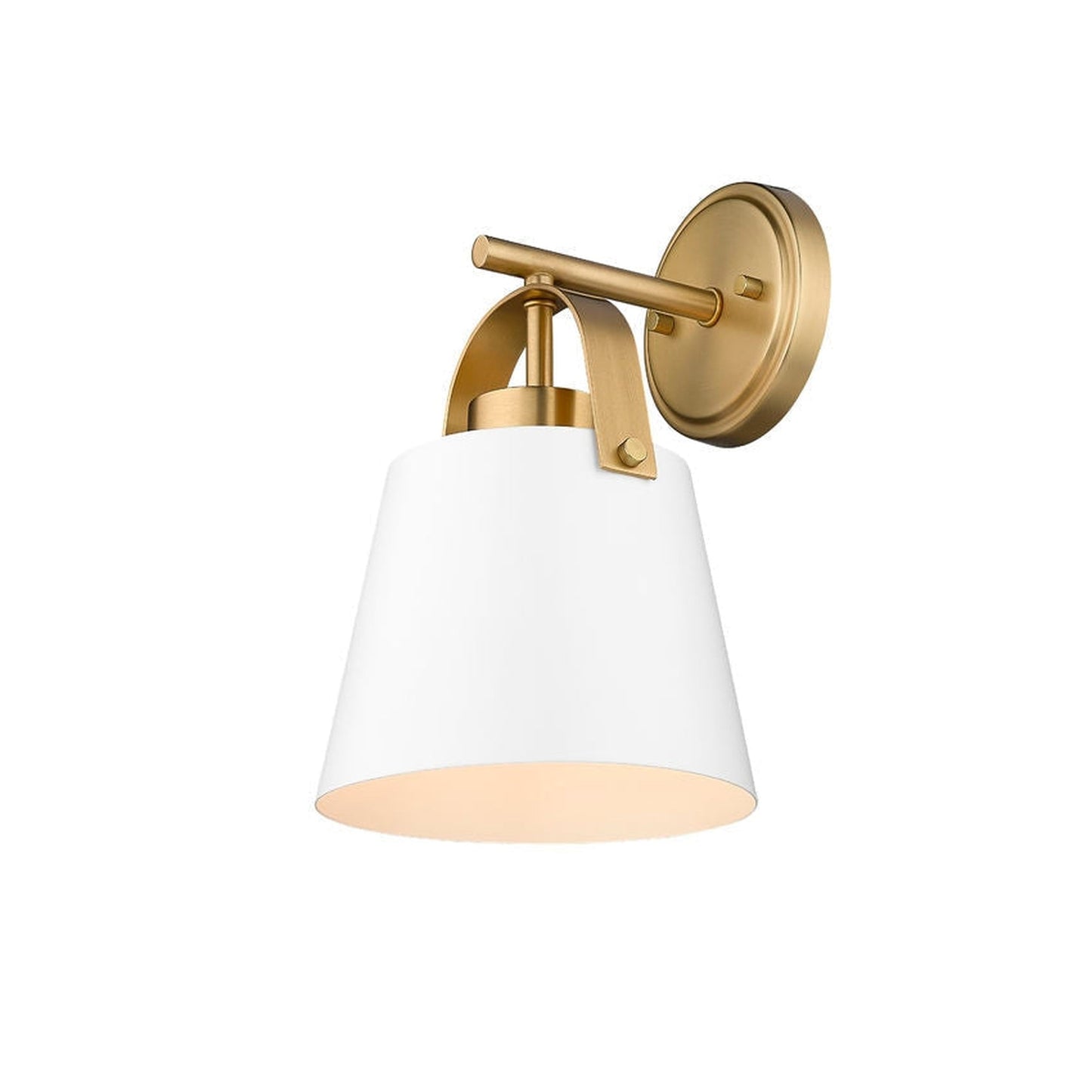 Z-Lite Z-Studio 8" 1-Light Matte White and Heritage Brass Wall Sconce With Matte White Steel Shade