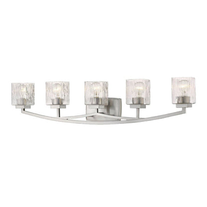 Z-Lite Zaid 40" 5-Light Brushed Nickel Vanity Light With Chisel Glass Shade
