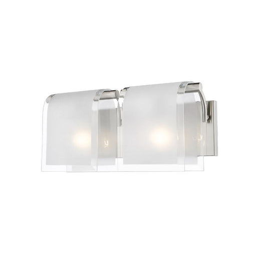 Z-Lite Zephyr 15" 2-Light Brushed Nickel Vanity Light With Clear Beveled and Frosted Glass Shade