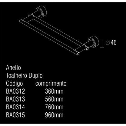 ZEN Design Anello 22" Chrome Wall-Mounted Double Towel Bar