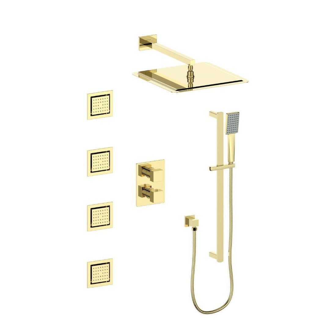 ZLINE Crystal Bay Polished Gold Thermostatic Rain Shower System With 4 Body Jets