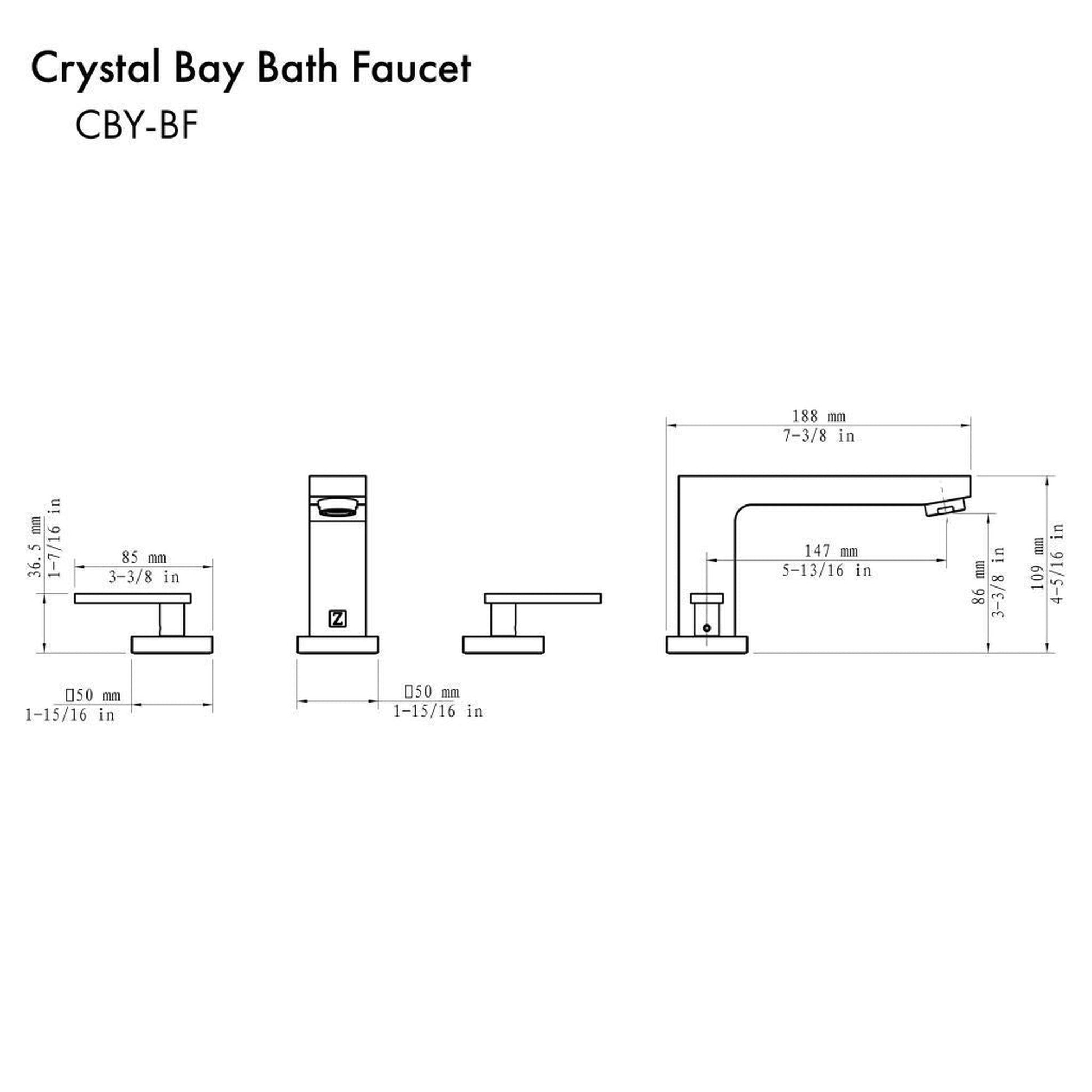 ZLINE Crystal Bay Widespread 1.5 GPM Matte Black Bathroom Faucet With Drain