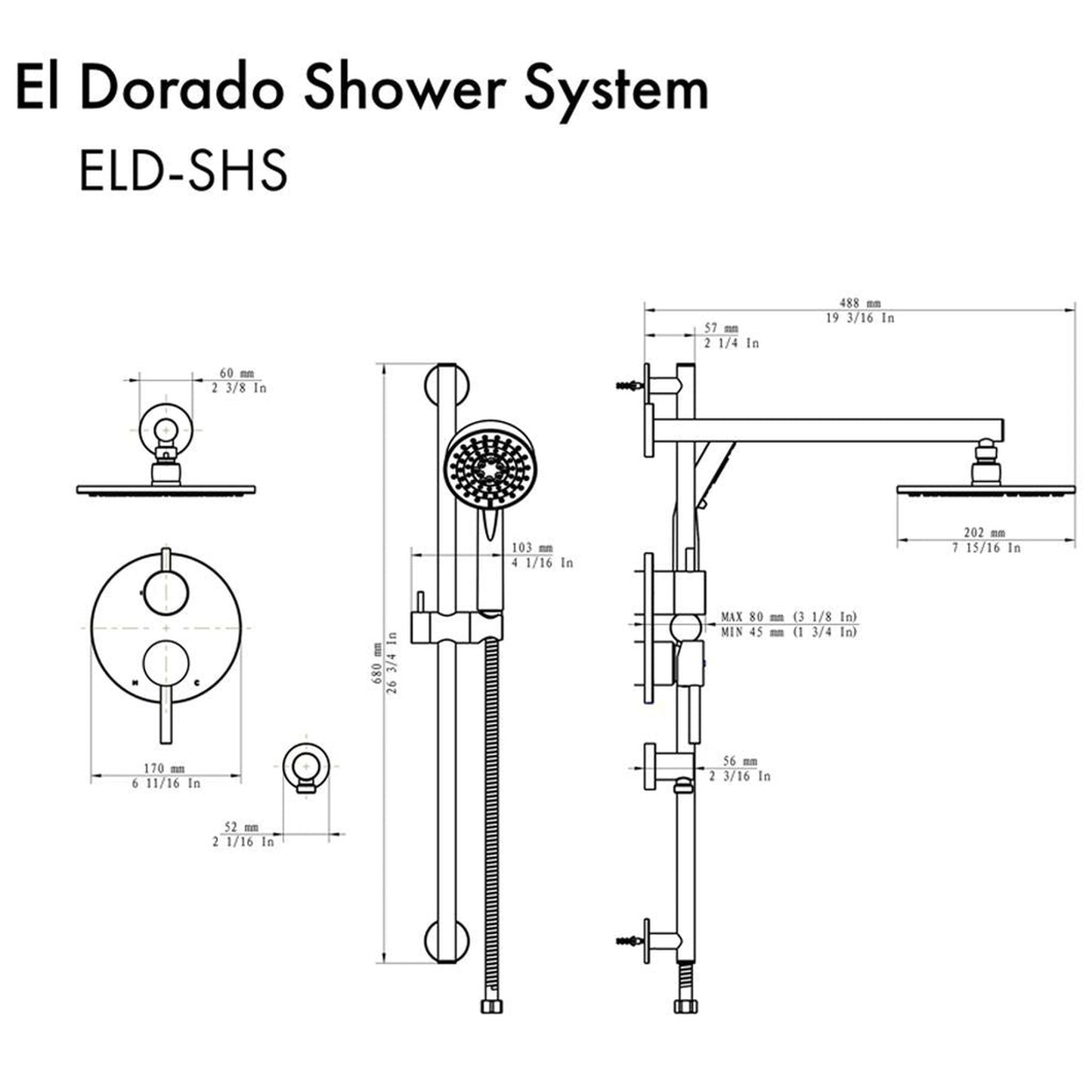 ZLINE El Dorado Brushed Nickel Rain Shower System
