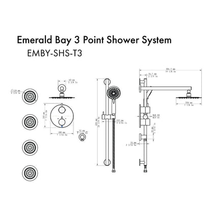 ZLINE Emerald Bay Gun Metal Thermostatic Rain Shower System With 4 Body Jets