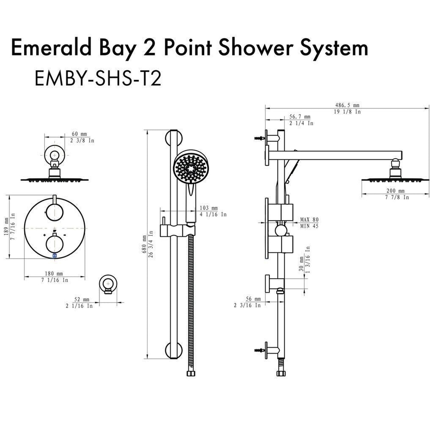 ZLINE Emerald Bay Matte Black Thermostatic Rain Shower System