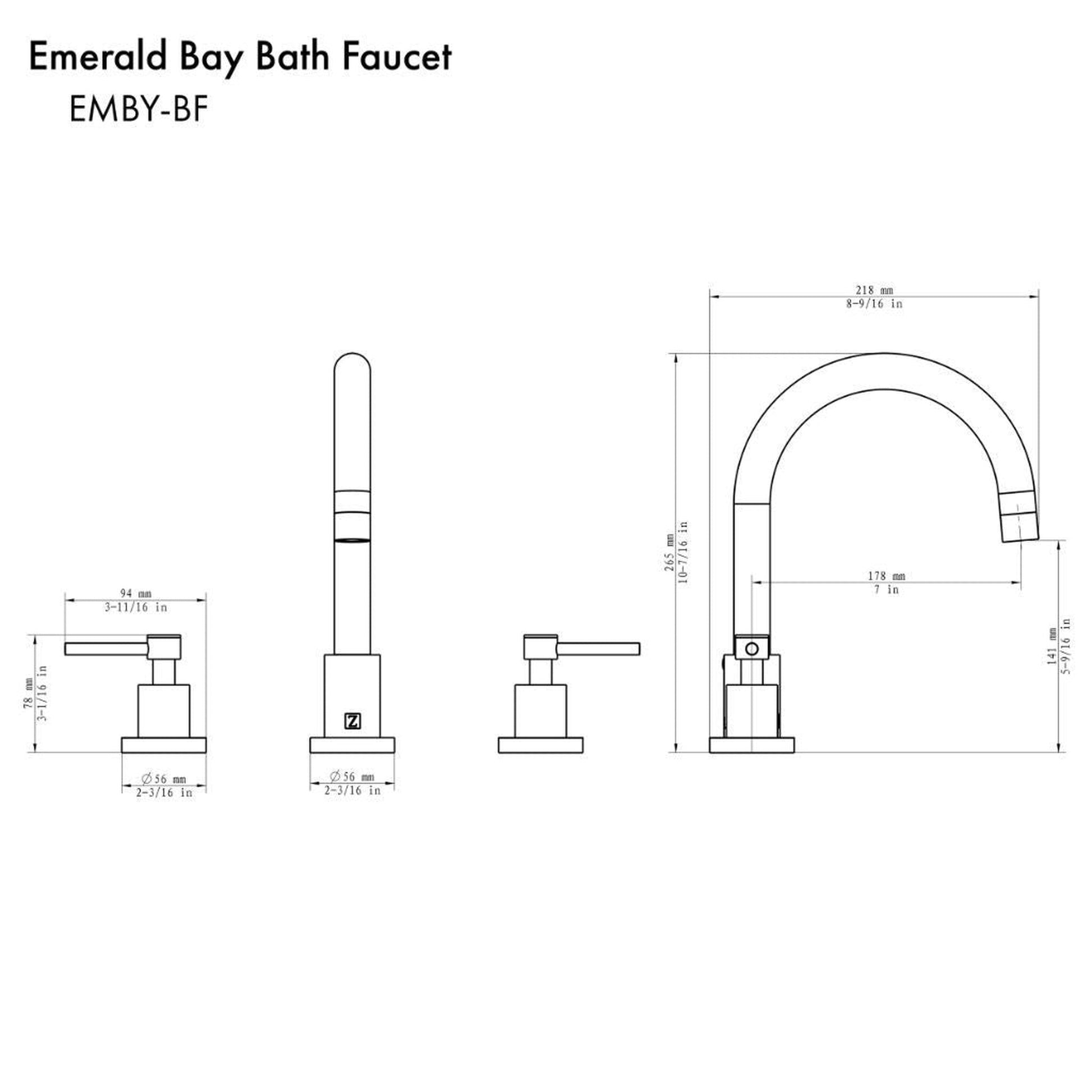 ZLINE Emerald Bay Widespread 1.5 GPM Matte Black Bathroom Faucet With Drain
